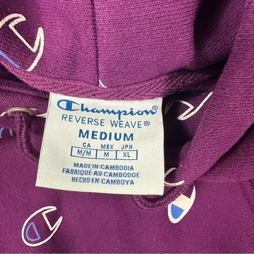 Champion Size M Reverse Weave All Over Logo Print Hoodie - Picture 12 of 13
